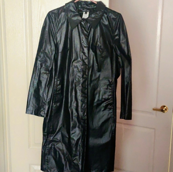 Vintage Metallic black leather like long trench contemporary coat Vintage - Picture 6 of 6